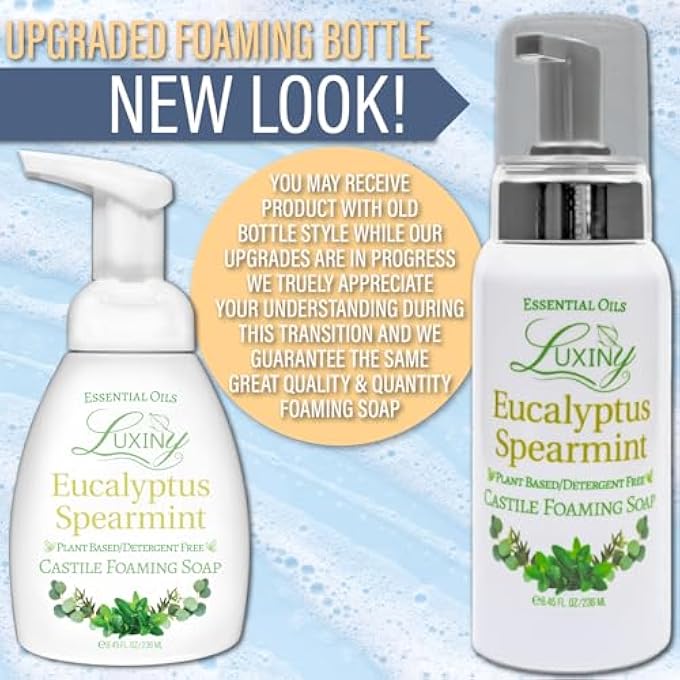 Luxiny CASTILE SOAP, LIQUID FOAMING HAND SOAP, ALL NATURAL MOISTURIZING HAND WASH FOR THE KITCHEN & BATHROOM, PALM OIL FREE, VEGAN & CRUELTY FREE, MADE IN THE USA, 8.45 OZ., 2 PACK (EUCALYPTUS SPEARMINT) - Image 2